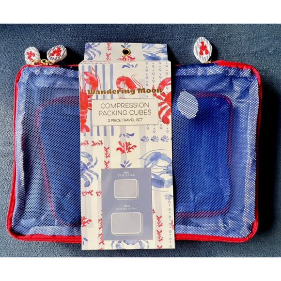 WONDERING MOON  2-Pc Packing Cube Set LOBSTER TRAVELER Gift Fits In Suitcase - Picture 1 of 4